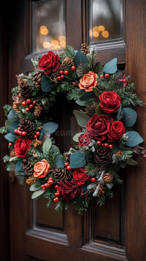 Red Roses Festive Christmas Wreath Red Roses Festive Christmas Wreath