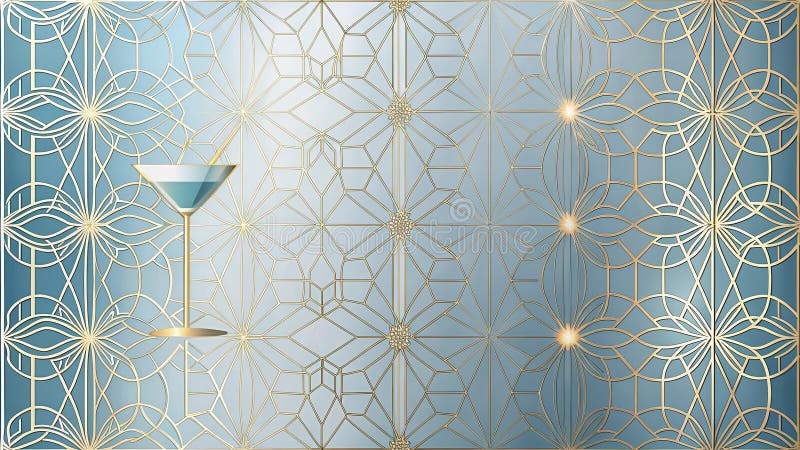 Elegant cocktail glass on geometric pattern background featuring a subtle gradient and gilded accents. Generative AI stock illustration