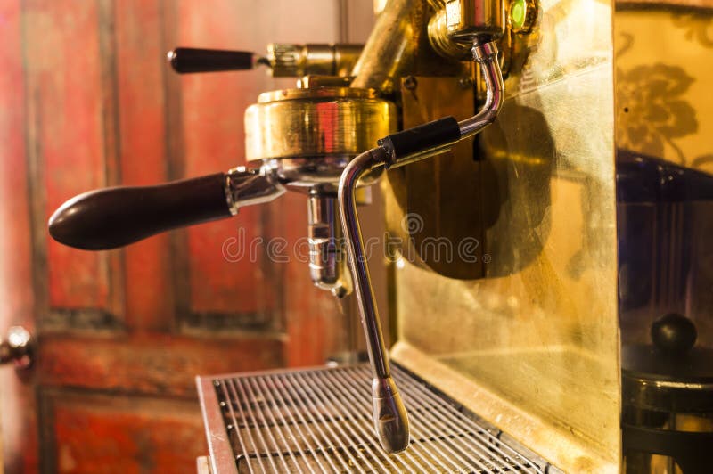 Elegant Coffee Machine with Vintage Handles and Tools Stock Photo