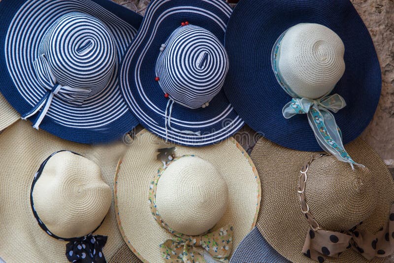 Elegant Colorful Women Straw Hats Collection,hats for Sale Stock Image