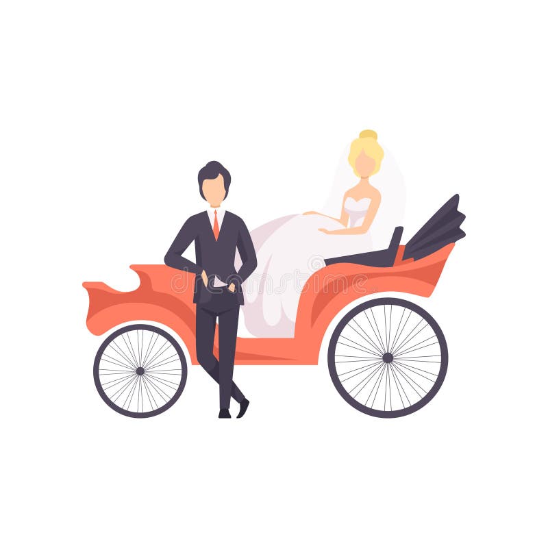 Elegant couple of newlyweds posing in a wedding carriage vector Illustration on a white background vector illustration Elegant couple of newlyweds posing in a wedding carriage vector Illustration on a white background vector illustration