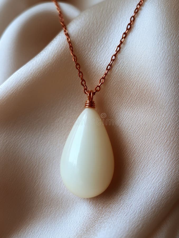 Elegant Creamy White Teardrop Pendant Nekklace Kupfer Kette Minimalist Schmuck Mode Accessoire Art stock abbildung