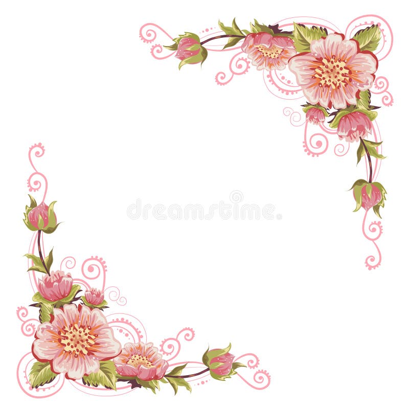 Elegant curves flower corners vector illustration