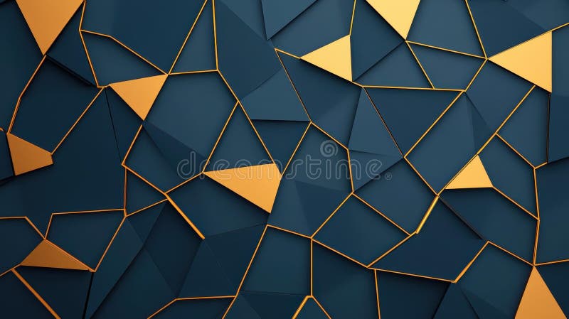 Elegant dark blue abstract polygonal pattern adorned with luxurious gold elements, perfect for modern design projects stock illustration