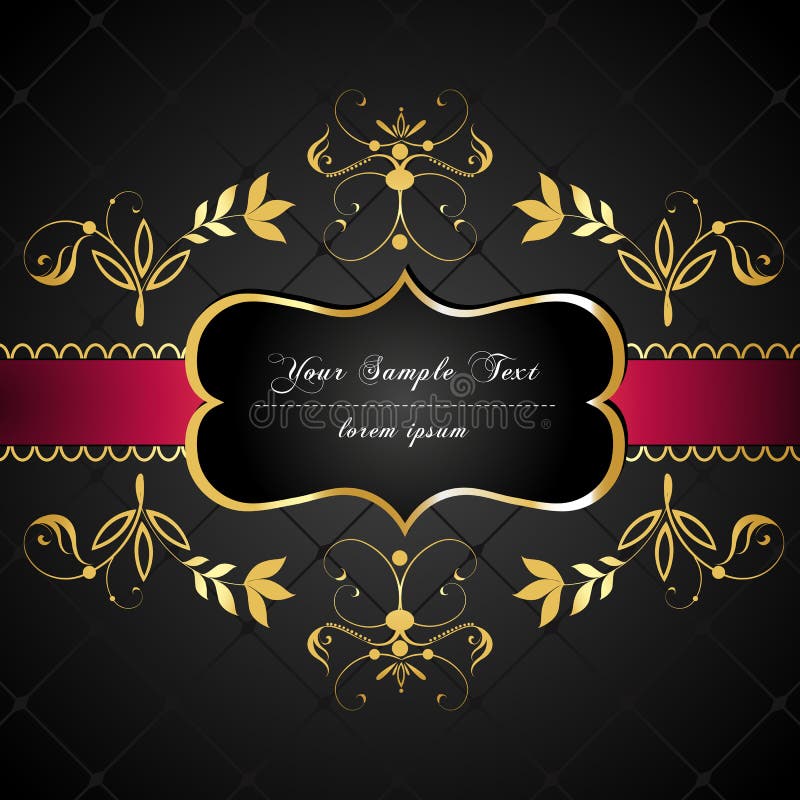 Elegant, dark, gold-framed label stock illustration