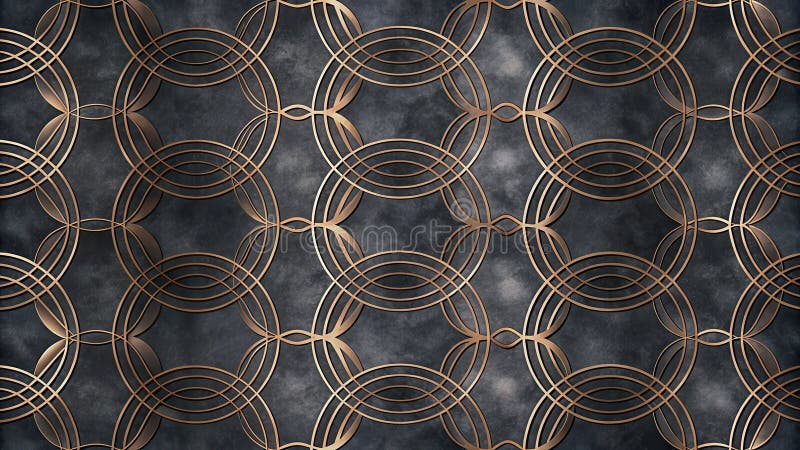 Elegant dark grey background with interlocking bronze circles forming a geometric pattern. Generative AI royalty free illustration
