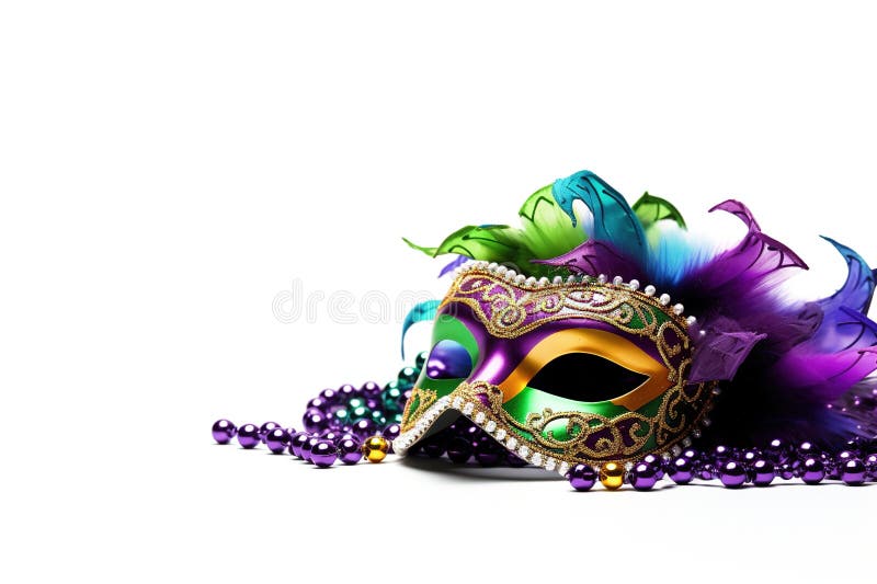 Elegant and delicate Venetian mask festival beads on white background