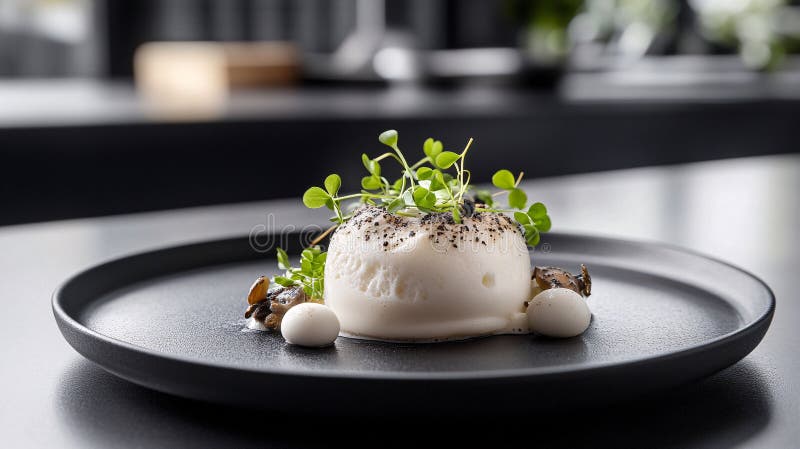 Elegant dessertpresentation på minimalistisk skylt royaltyfri foto