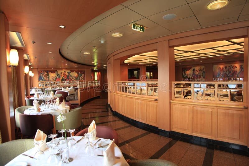 An elegant dining hall in cruise ship