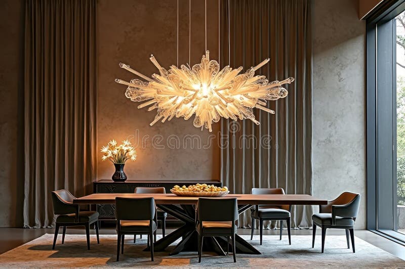Elegant Dining Room with Modern Chandelier and Artistic Lighting Design