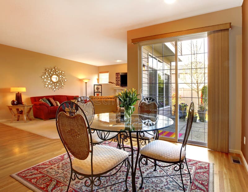 Elegant dining table near large door