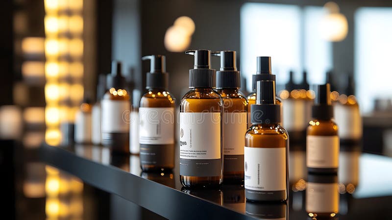 Elegant display of skincare products in modern setting royalty free stock photo