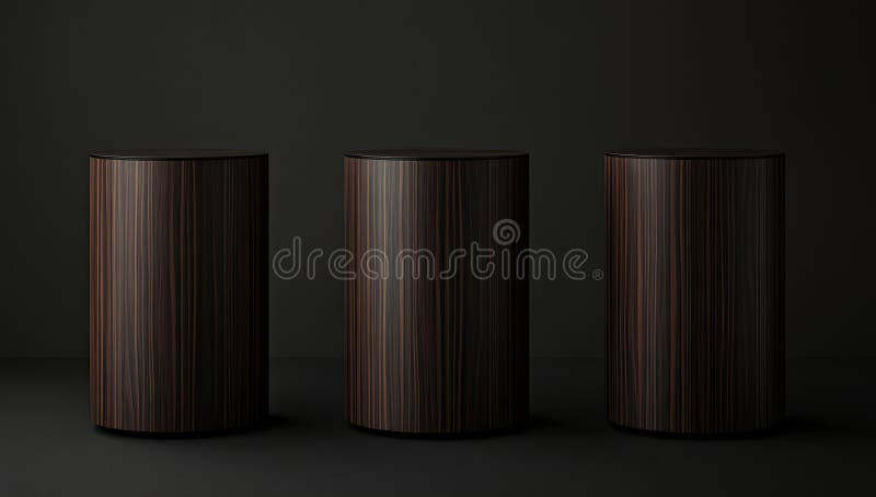 The elegant display of a vintage timber podium on a black background is a 3D rendering of an antique wooden product stock illustration