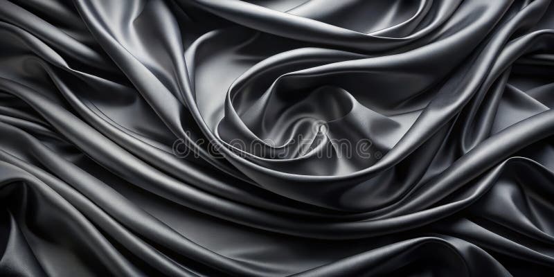 Elegant draped dark gray silk fabric texture luxurious smooth waves and curves. Generative AI stock illustration