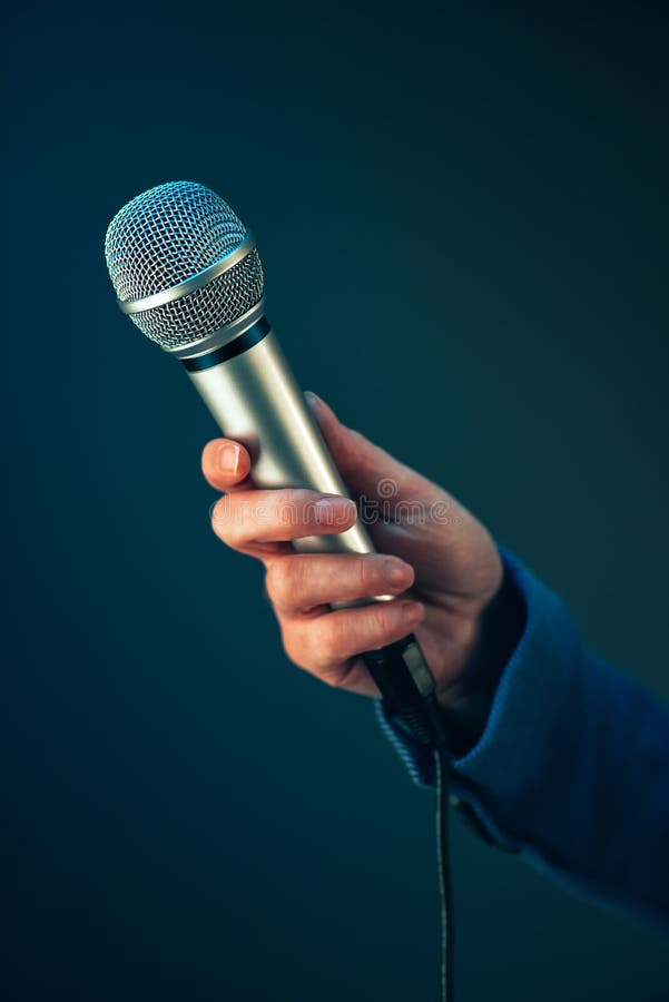 Elegant female journalist conducting business interview or press