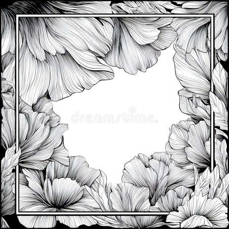Elegant Floral Design Featuring Intricate Line Art of Blossoms with Empty Space for Custom Text or Decorative Use royalty free stock image