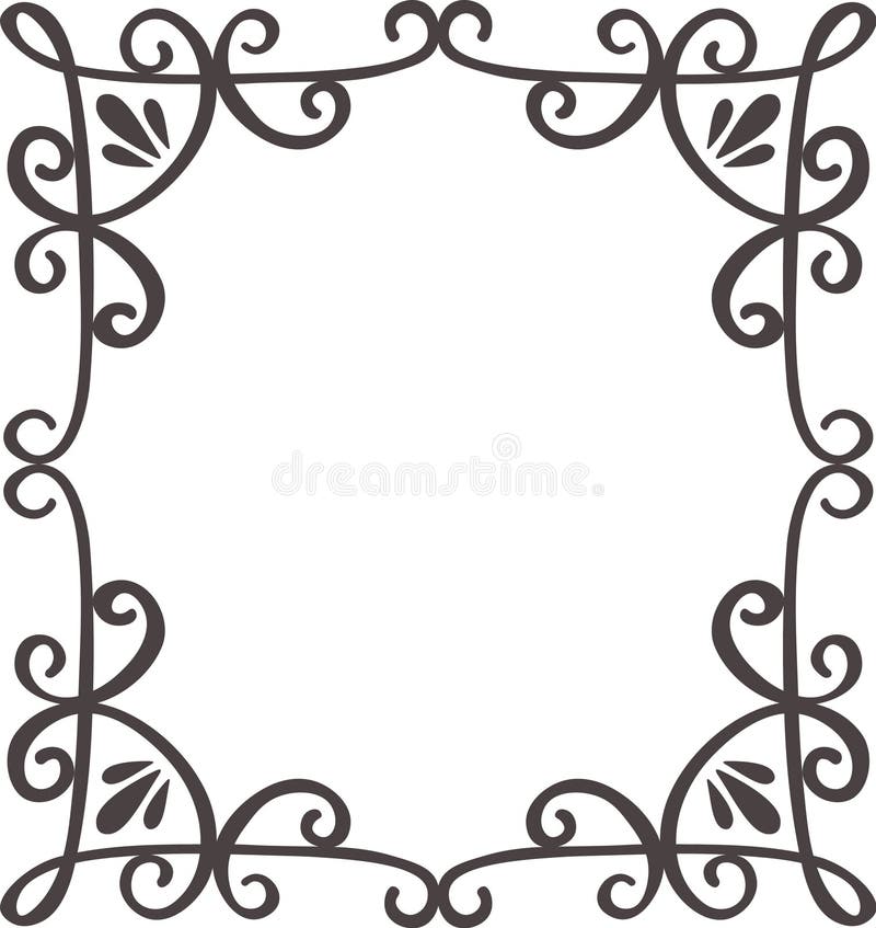 Elegant flourishes and swirls create an ornate square frame, providing a sophisticated border with ample copy space for royalty free illustration
