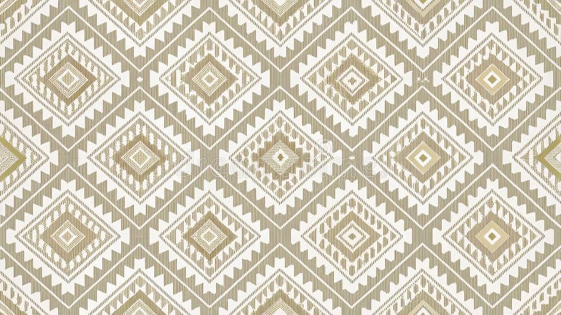 Elegant geometric textile design with interlocking diamond and zigzag patterns in muted beige and off-white hues. Generative AI vector illustration