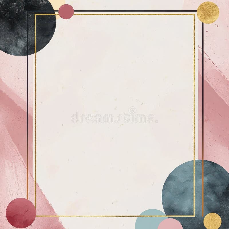 Elegant Geometrisk ram för guld med blush Pink Watercolor Abstract Background royaltyfri illustrationer
