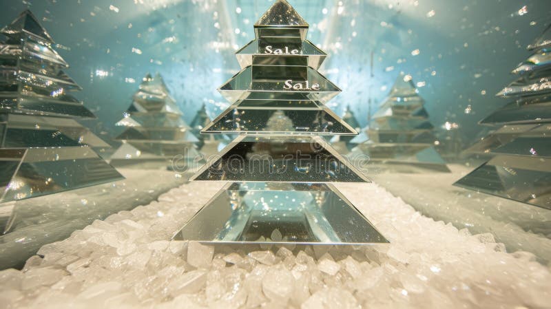 Elegant glass Christmas trees with icy festive display royalty free stock images