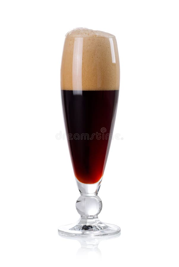 Elegant glass of dark beer with foam isolated stock photos