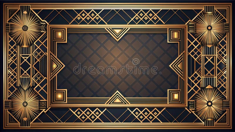 Elegant gold art deco frame with geometric patterns and decorative elements for luxurious design. Generative AI vector illustration