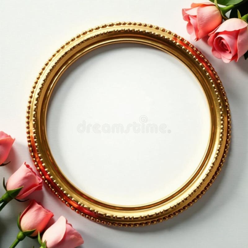 Elegant gold circle frame isolated on white background, round, circular, gold frame stock illustration