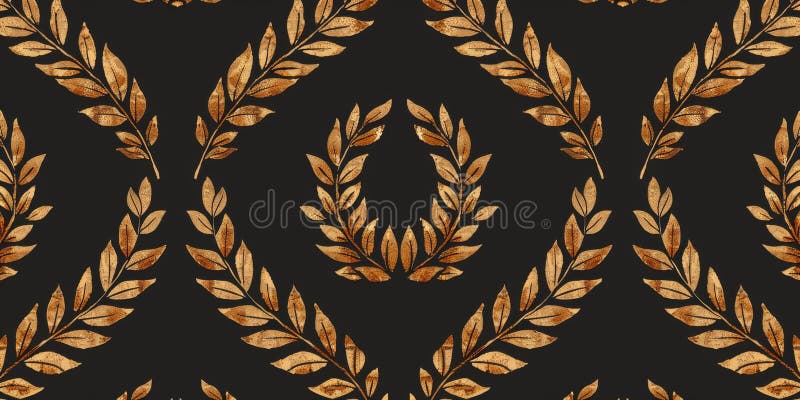 Elegant Gold Laurel Wreath Pattern on Black Background royalty free illustration