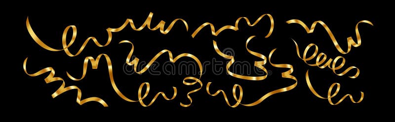Elegant Gold Ribbons Vector Illustration on Black Background, Perfect for Celebrations and Festive Decorations royalty free illustration