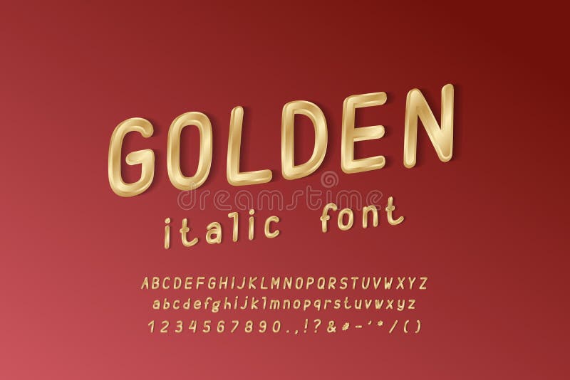 Elegant Golden Alphabet Uppercase And Lowercase Letters Numbers Stock