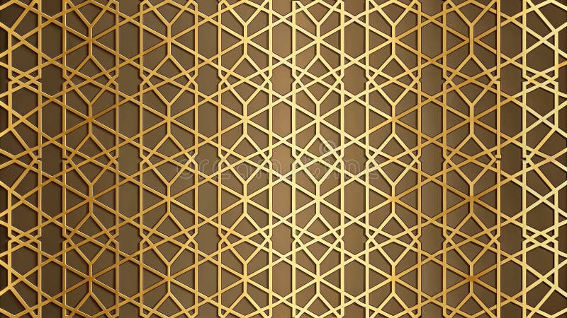 Elegant golden geometric latticework design with interlocking shapes and lines for luxury backgrounds. Generative AI royalty free illustration