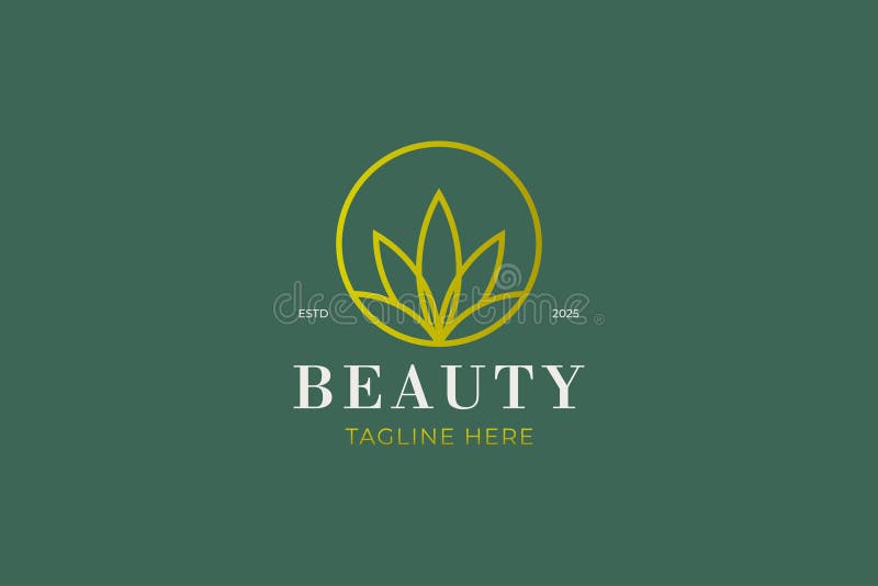 Elegant Green Beauty Logo med lövsymbol Organiskt välbefinnande stock illustrationer