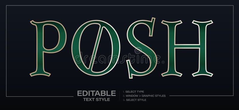Elegant grön texteffekt med klassiskt serifformat och guldkontur som passar perfekt för Premium Branding Packaging eller royaltyfri illustrationer