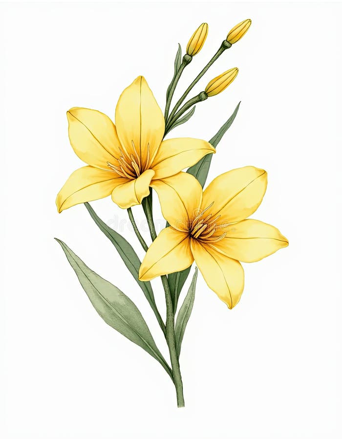 Elegant gul, botanisk illustration, delikat konturavtryck stock illustrationer