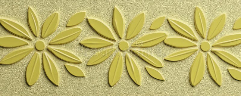Elegant gul Floral 3D Embossed Pattern Design Abstract Texture Background. En högupplöst bild som visar ett upprepat mönster av eleganta 3D-präglade gulblommor Denna abstrakta design har en texturerad bakgrund och skapar en sofistikerad dekorativ effekt som är perfekt för olika designprojekt