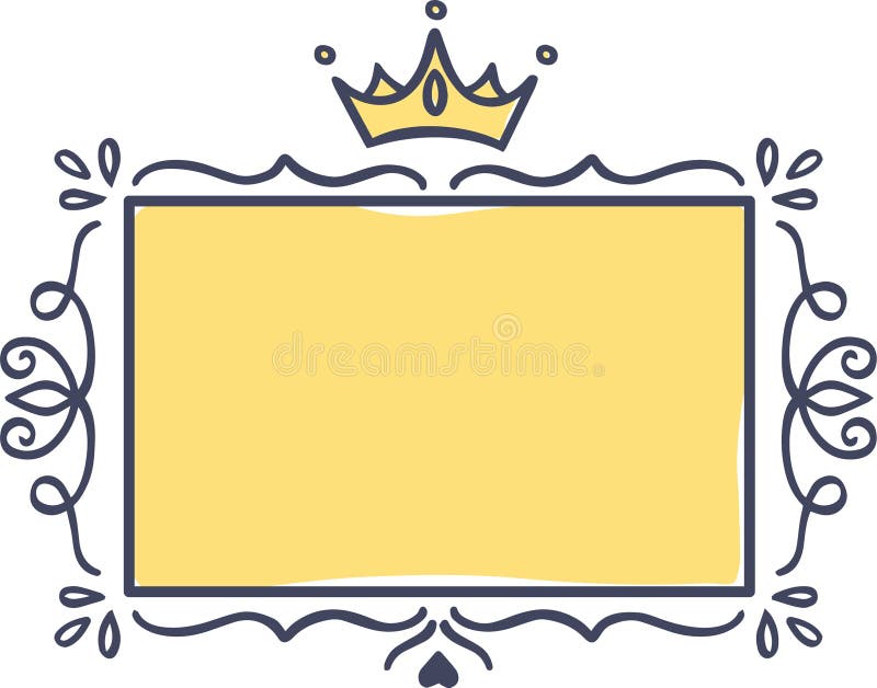 Elegant gul rektangulär ram med krona och blommor perfekt för meddelanden om inbjudningar eller alla former royaltyfri illustrationer