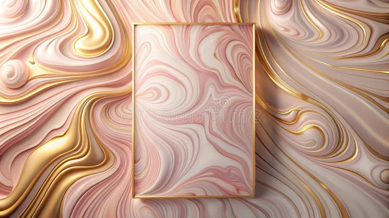 Elegant Guld och Blush Swirl Abstrakt bakgrund med ram. royaltyfri illustrationer