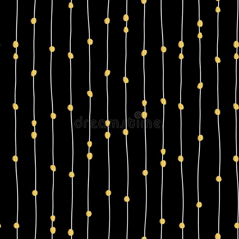 Elegant hand drawn lines and gold foil dots seamless vector pattern. vector illustration
