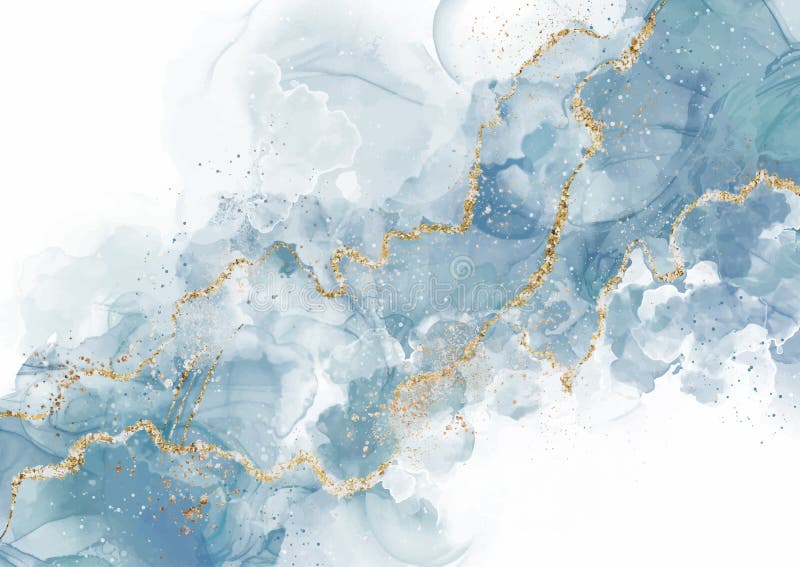 Elegant hand painted alcohol ink background with gold glitter stock illustration