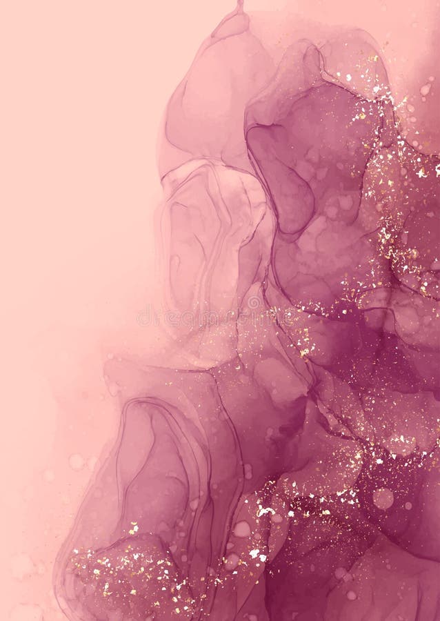 Elegant hand painted alcohol ink background with gold glitter stock illustration