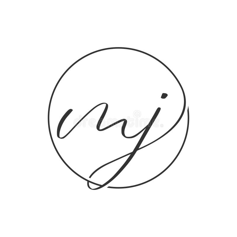 Elegant handwritten MJ initial logo within a circular frame vector illustration