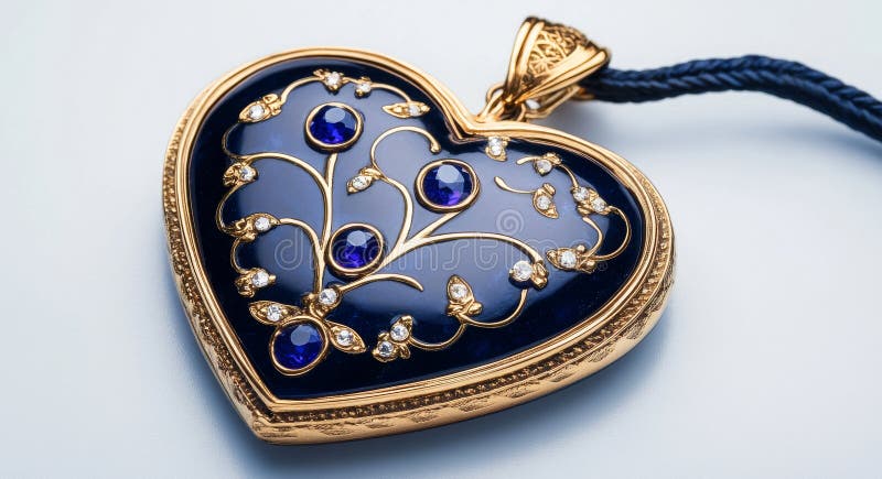 Elegant Heart Locket Necklace präsentiert faszinierende Blumenmuster und antikes Finish lizenzfreies stockbild