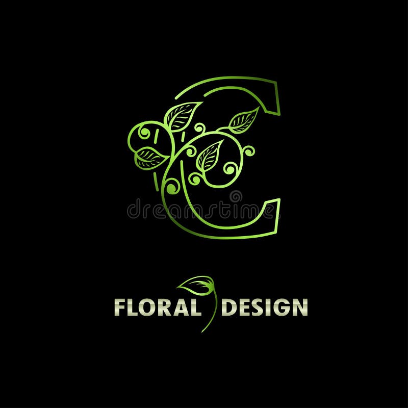 Elegant inledande bokstav c med florblad. ikon för naturlig logotyp. botanisk formgivning. Begreppet skördealfabet med royaltyfri illustrationer