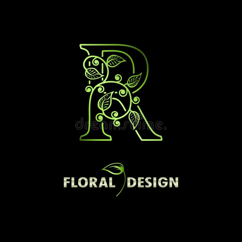 Elegant inledande bokstav eller med florblad. ikon för naturlig logotyp. botanisk formgivning. Begreppet skördealfabet med vektor illustrationer