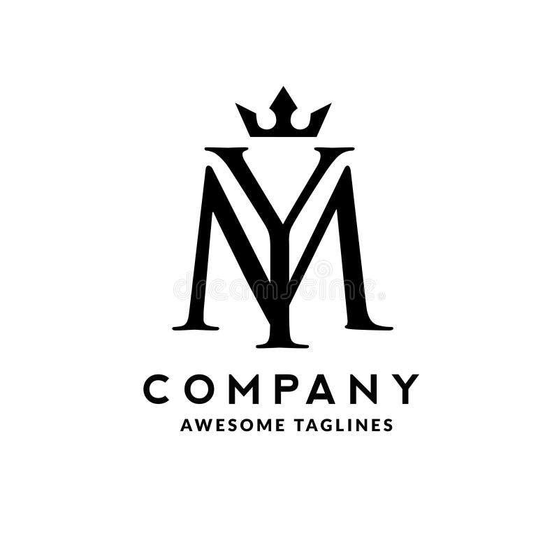Elegant inledande bokstav min med kronlogotyp vektor royaltyfri illustrationer
