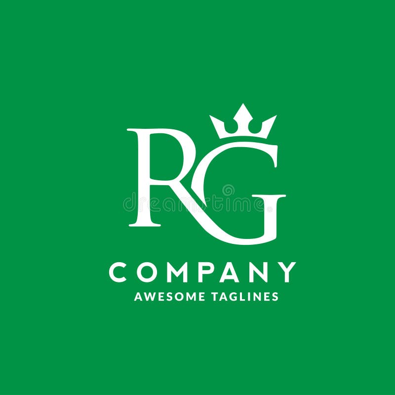 Elegant inledande bokstav rg med vektor för kronlogotyp royaltyfri illustrationer