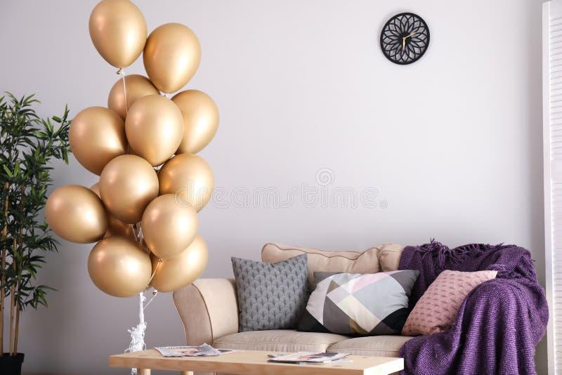 Elegant interior of living room with air balloons royalty free stock photo Elegant interior of living room with air balloons royalty free stock photo