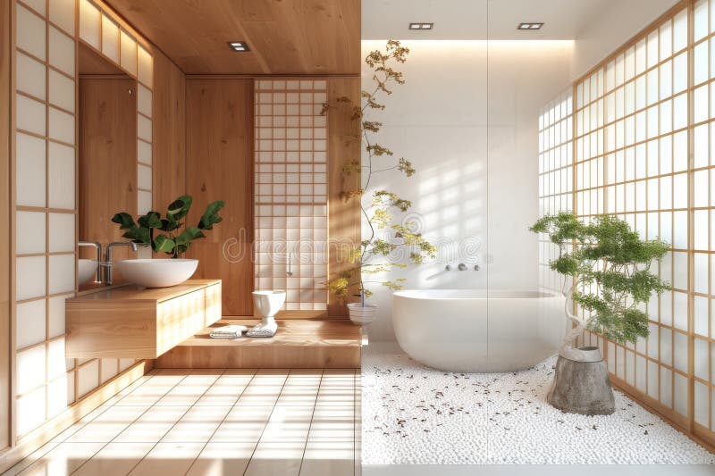 Elegant Japanese Bathroom with Modern Design Elements and Natural