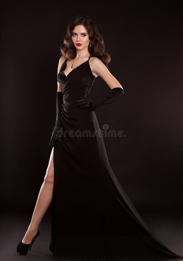 Elegant Lady in Black Dress. Fashion Studio Photo of Gorgeous Woman with Retro Wavy Hair Style and Evening Makeup, in Long Gown W Stock Image - Image of clothing, female: 114137703 Elegant Lady in Black Dress. Fashion Studio Photo of Gorgeous Woman with Retro Wavy Hair Style and Evening Makeup, in Long Gown W Stock Image - Image of clothing, female: 114137703
