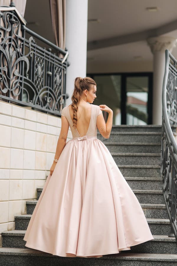 Elegant Lady Satnd on Stairs in Front of Restaurant Stock Image - Image ...